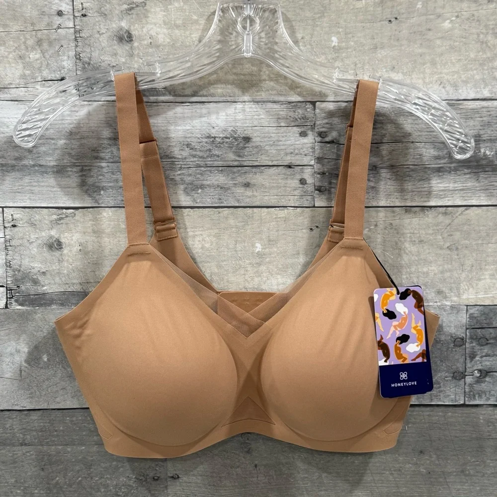HONEYLOVE CROSSOVER WIRELESS BRA - SAND - SIZE - 36D/DD/E